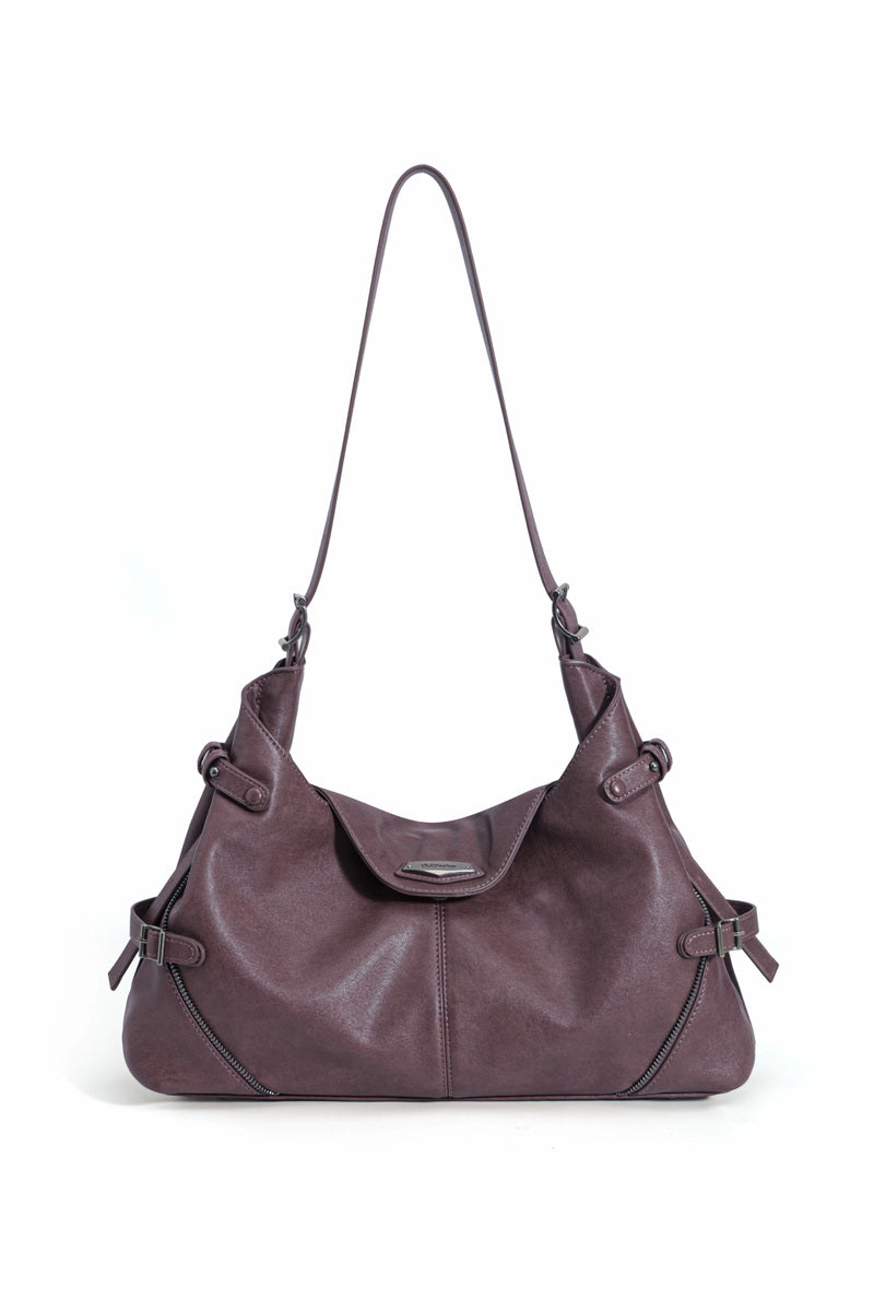 Zip Detail Hobo Bag - Raspberry