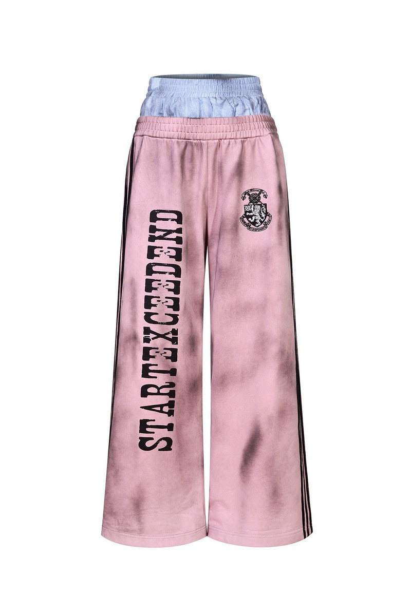 Distressed Striped Double Waist Trackpants