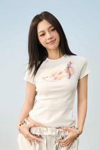 Slim Crayon Flower Knit Tee