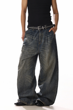 Distressed Whisker Wide Leg Jeans