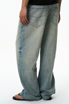 Washed Whisker Straight Jeans