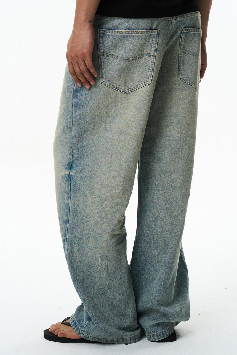 Washed Whisker Straight Jeans