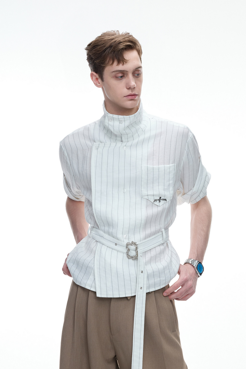 Asymmetric Striped Strap Shirt