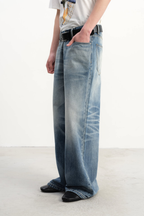 Whiskered Wide Leg Jeans
