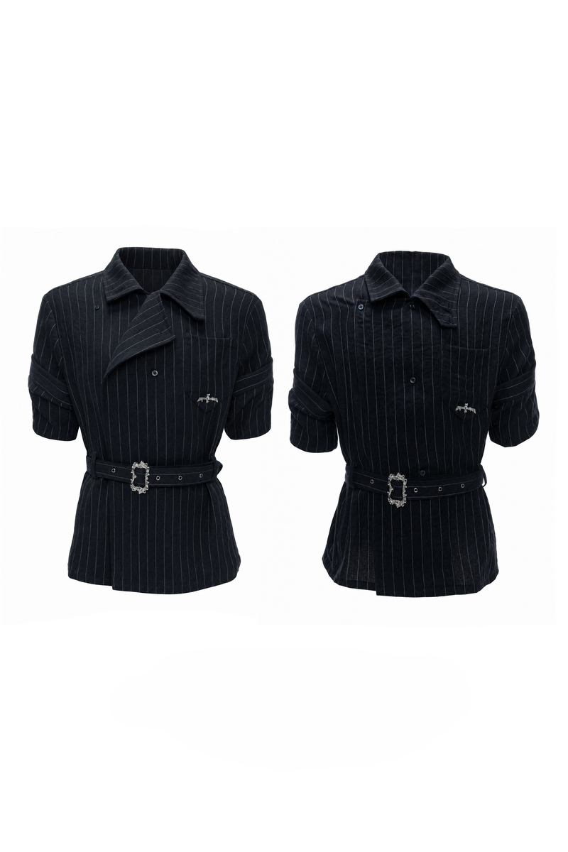 Asymmetric Striped Strap Shirt