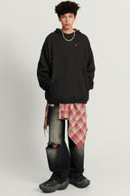 455G Distressed Patchwork Hoodie