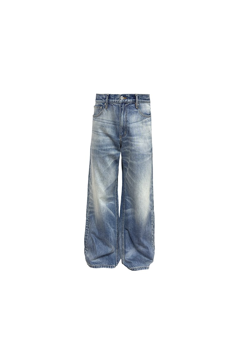 Whiskered Wide Leg Jeans
