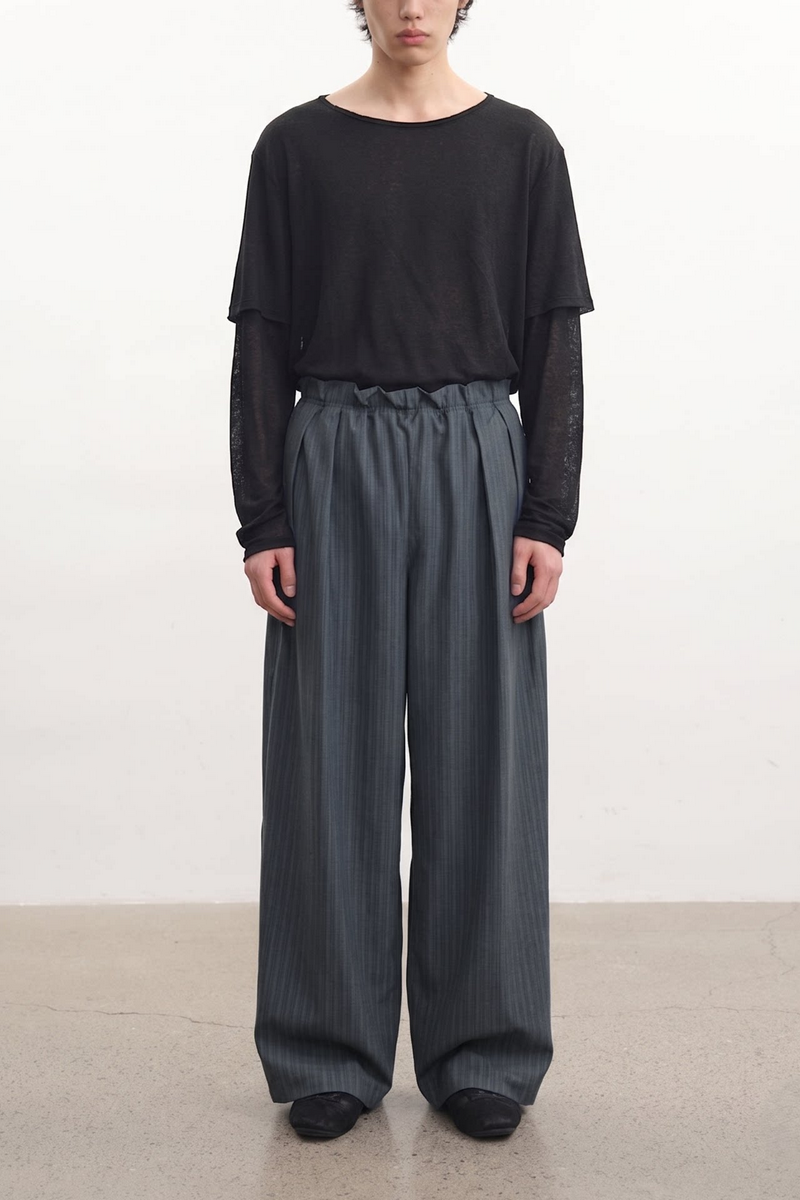 Striped Pleated Rib Waist Trousers