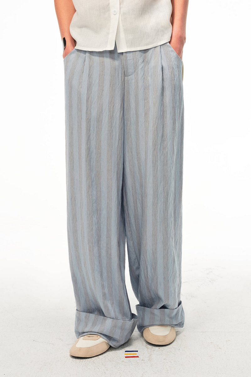 Pinstripe Drawstring Cuff Trousers