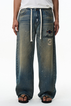 Splatter Embroidered Drawstring Jeans
