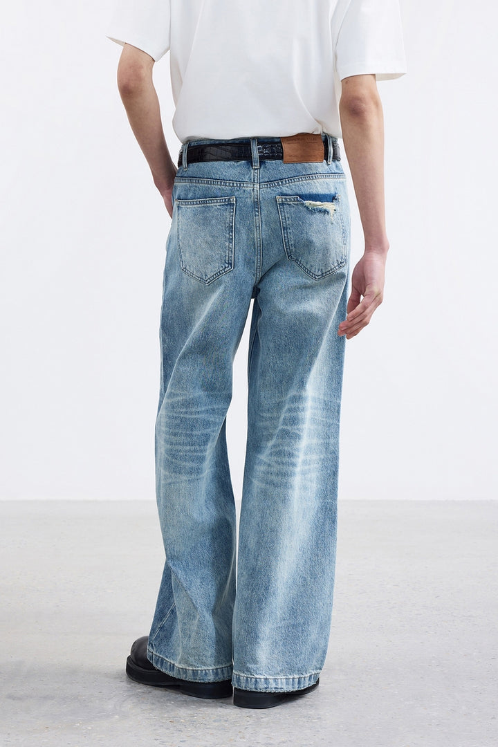 Washed Straight Wide Jeans