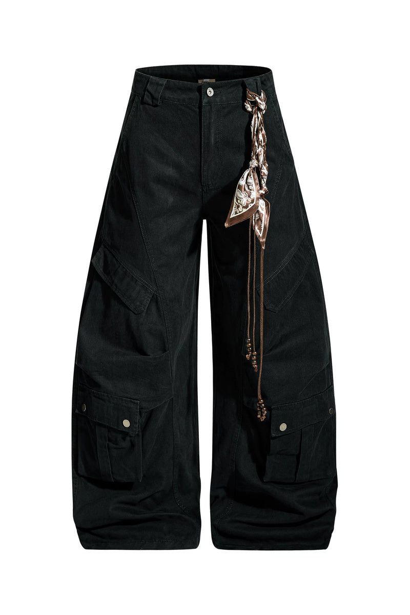Deconstructed Multi Pocket Cargo Pants - Black