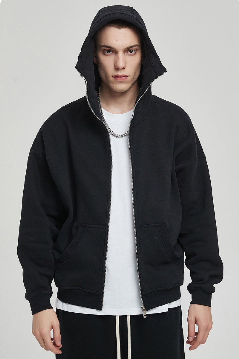 High Collar Zip-Up Hoodie