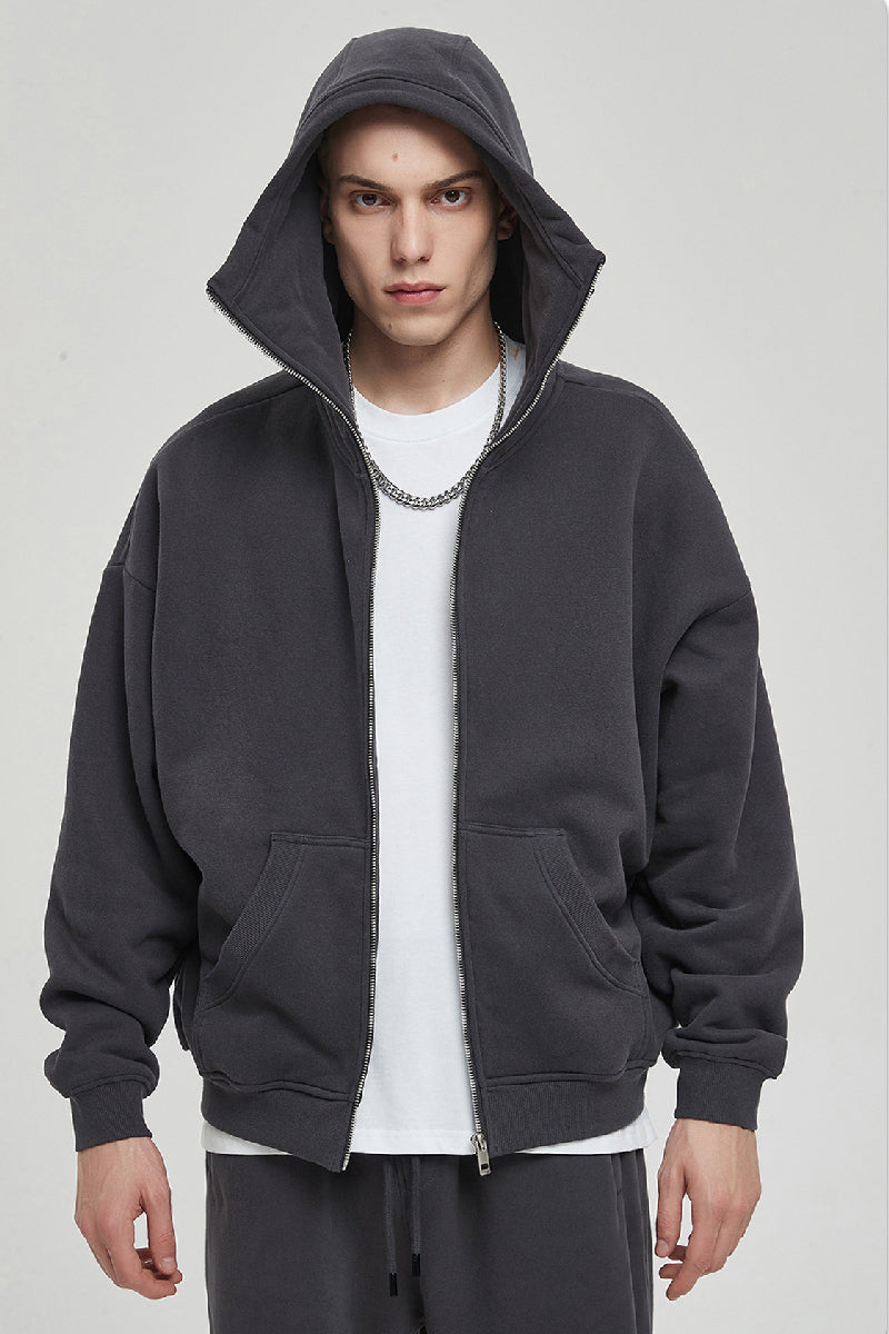 High Collar Zip-Up Hoodie