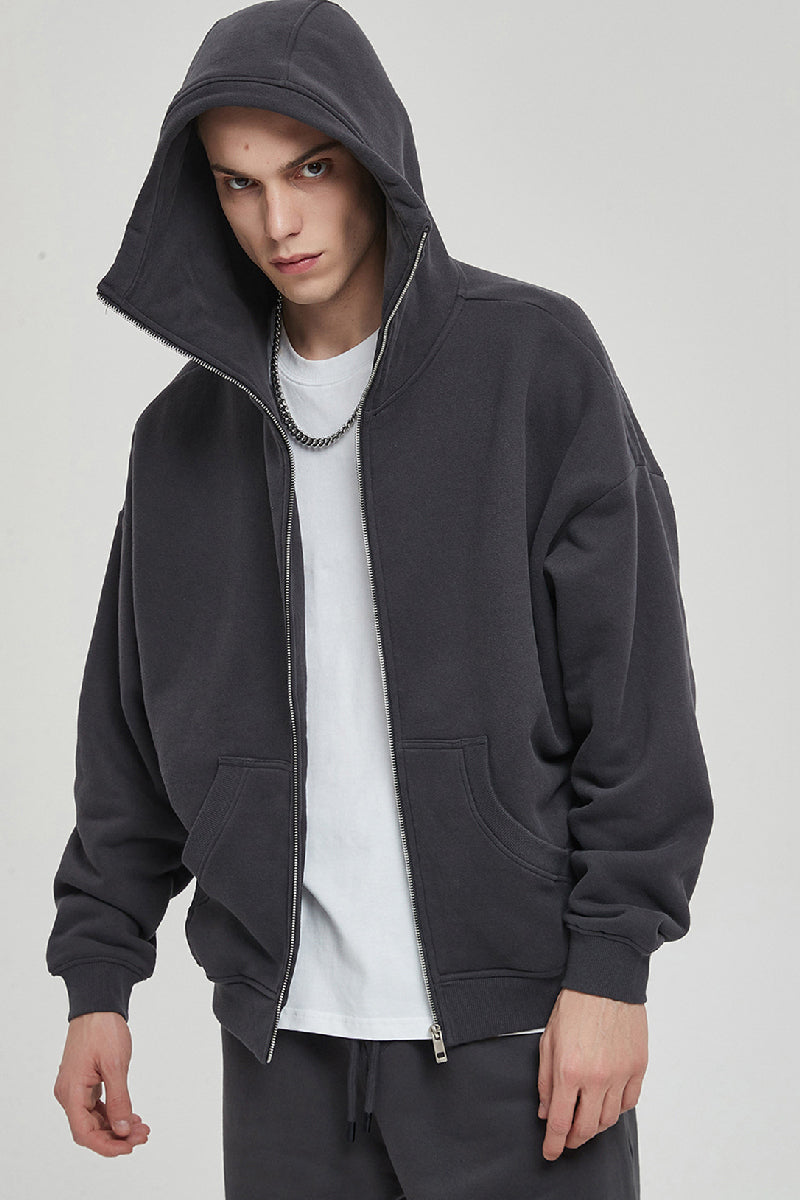 High Collar Zip-Up Hoodie