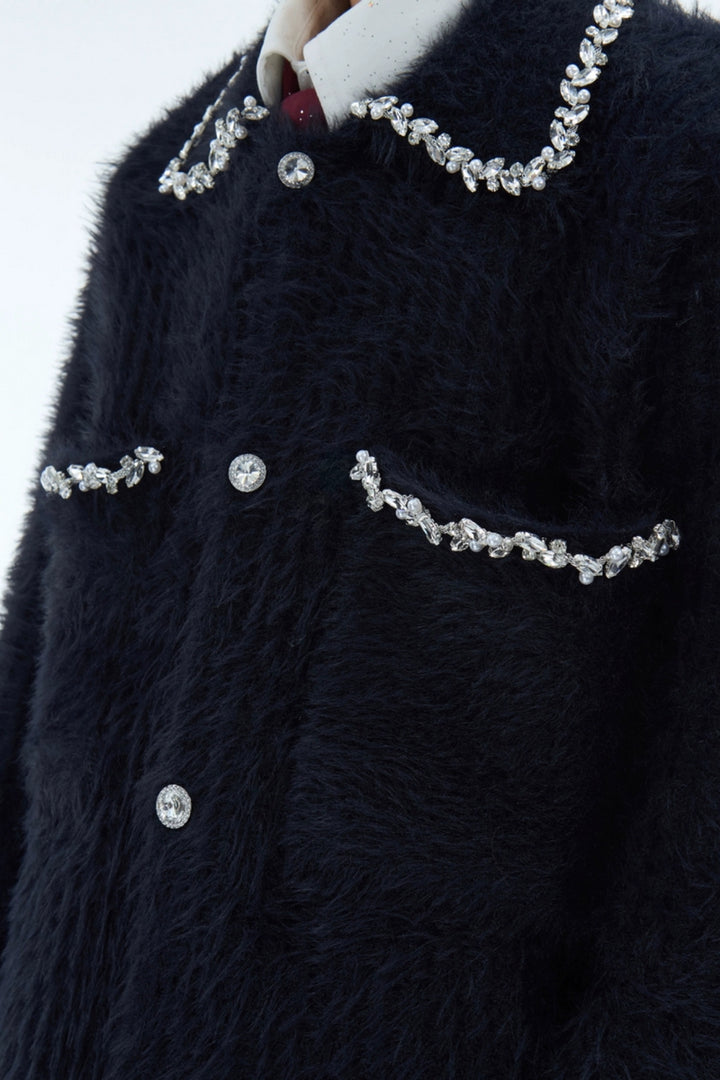 Luxury Rhinestone Faux Fur Cardigan