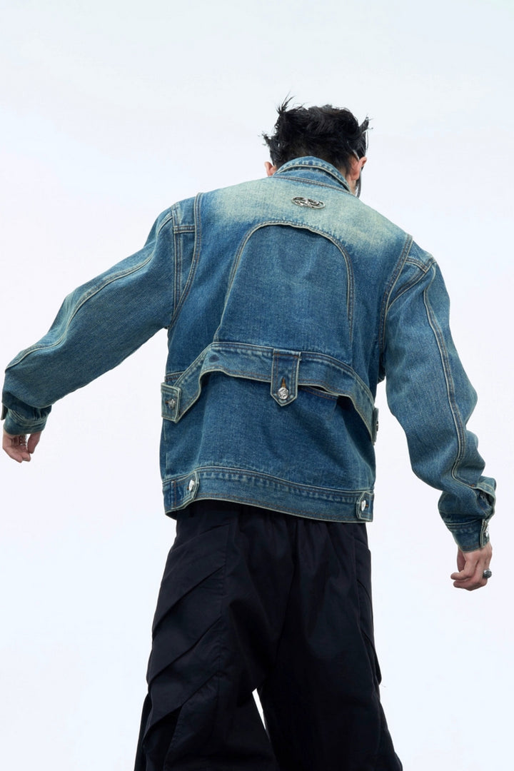 Washed Deconstructed Strap Denim Jacket