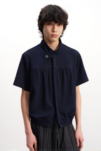 Gathered Stand Collar Shirt
