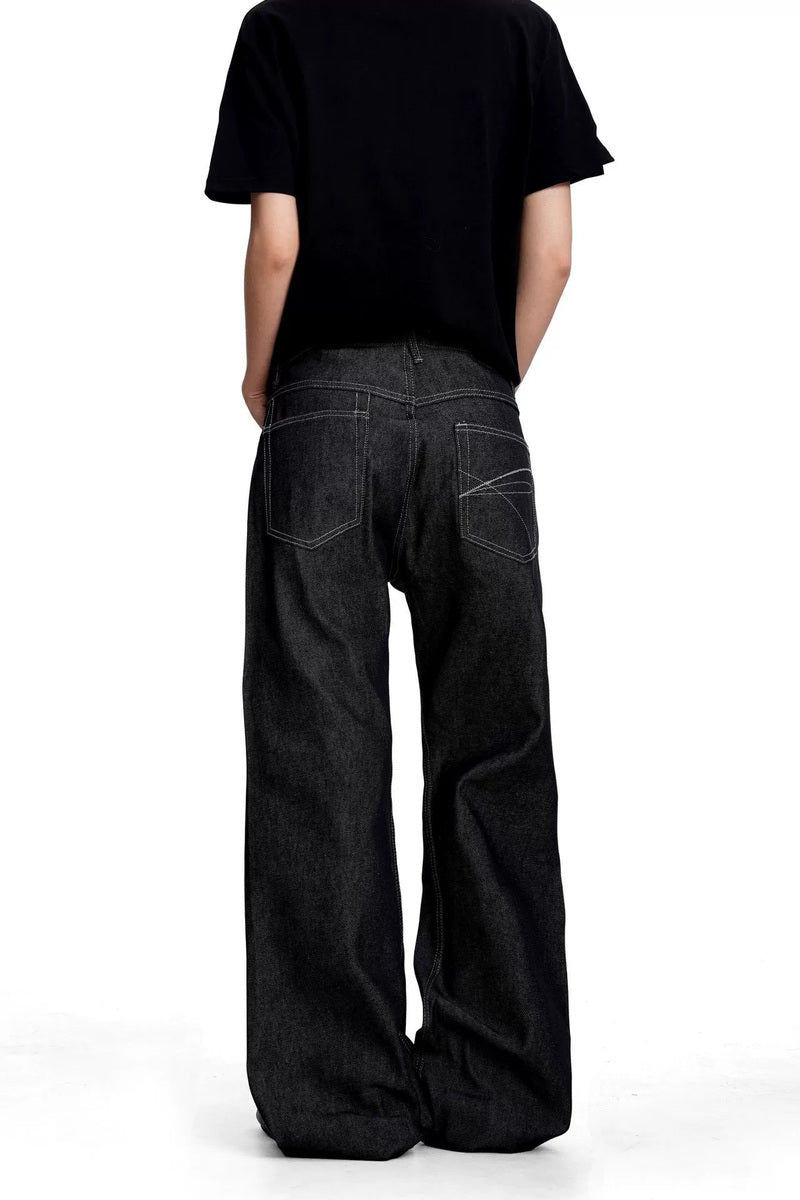 Diagonal Button Raw Jeans – view 3