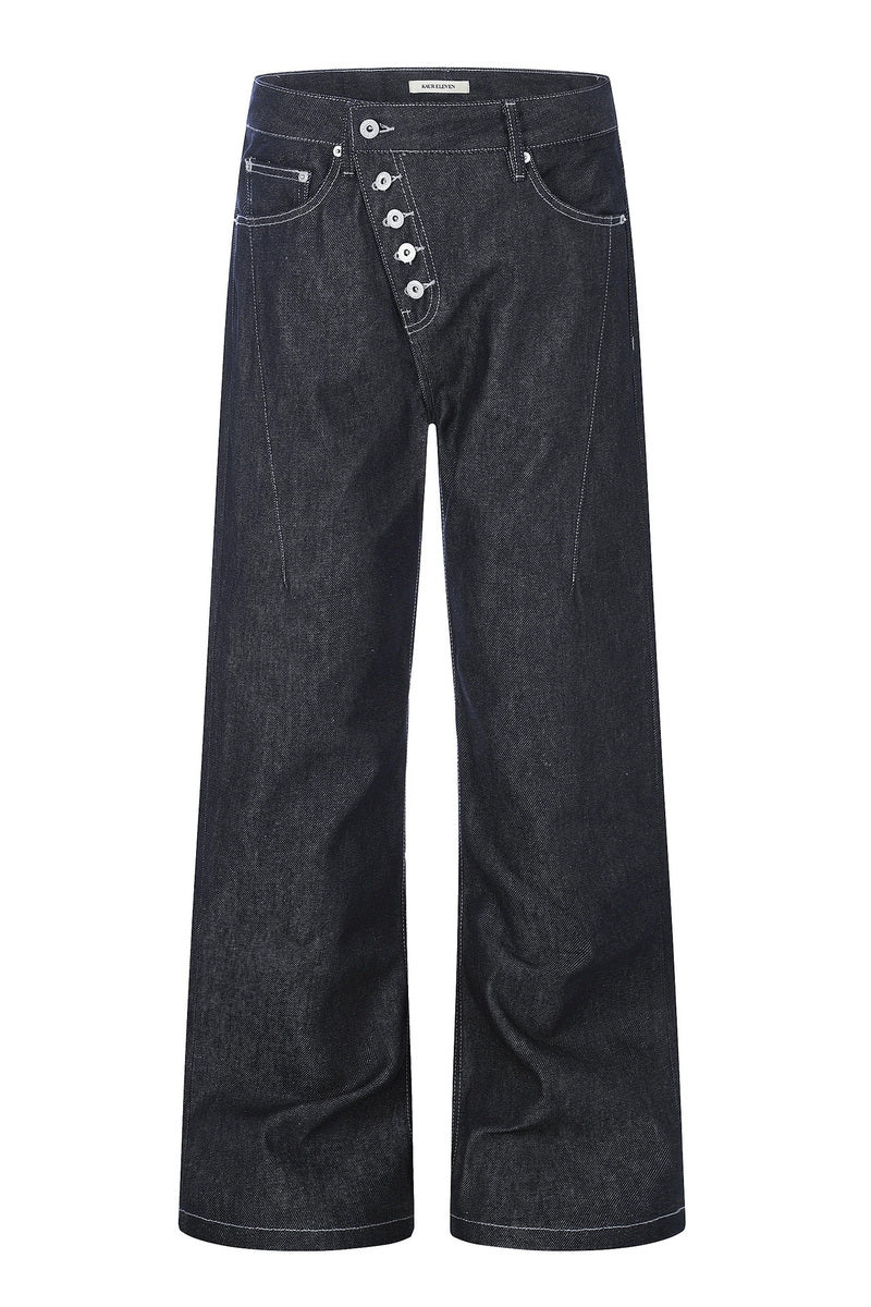 Diagonal Button Raw Jeans