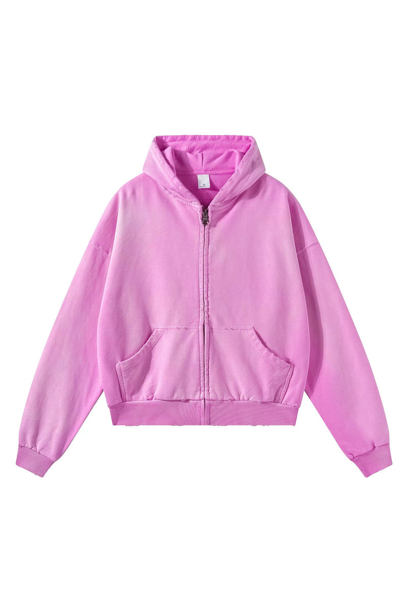 Distressed Boxy Zip Hoodie