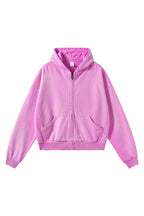 Distressed Boxy Zip Hoodie — Washed Pink