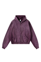 Distressed Boxy Zip Hoodie — Washed Plum