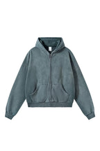 Distressed Boxy Zip Hoodie — Washed Dark Green