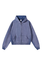 Distressed Boxy Zip Hoodie — Washed Navy