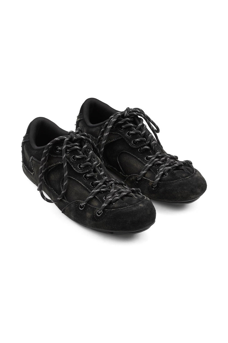 Distressed Canvas Panel Sneakers - Black - three-quarter pair view