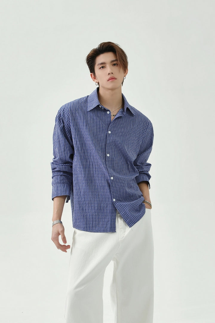 Vintage Blue Plaid Button-Up Shirt