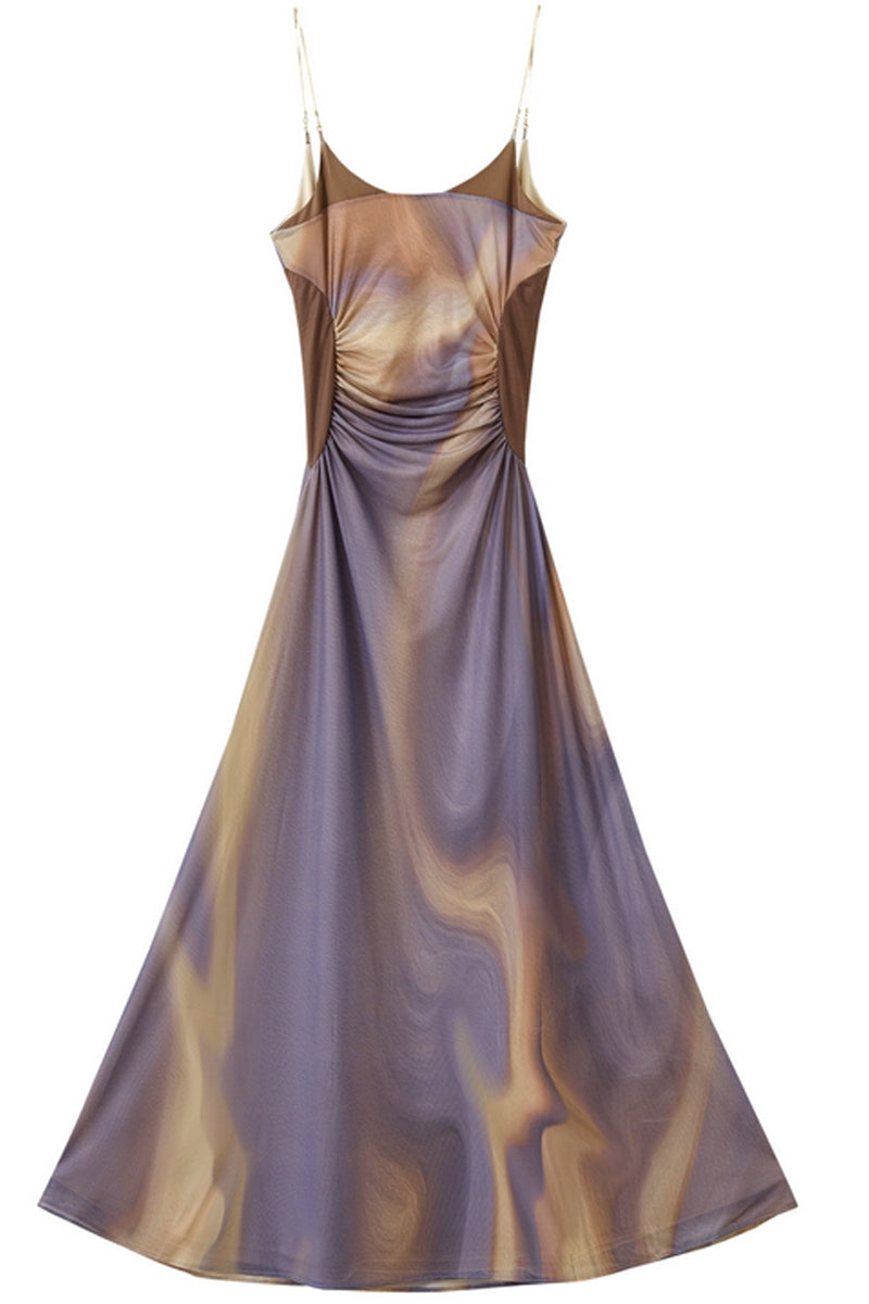 Ruched Oil Painting Maxi Dress