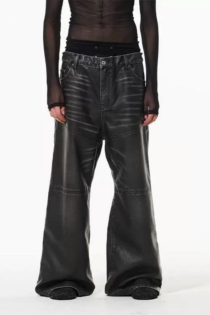 Distressed Wash Leather Drawstring Pants