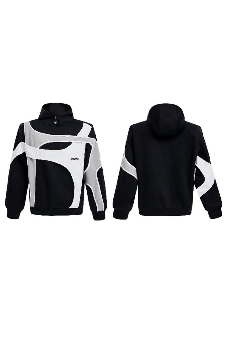 Layered Colorblock Strap Hooded Sweatshirt