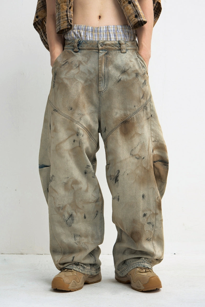 Heavy Wash Mud-Dyed Wide Jeans