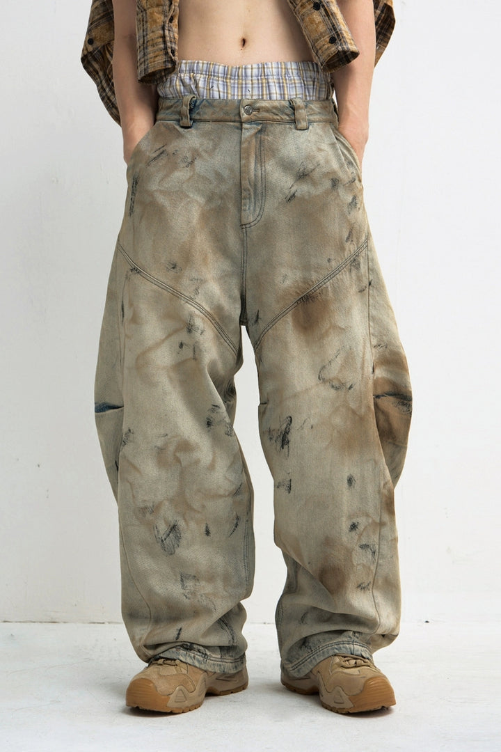 Heavy Wash Mud-Dyed Wide Jeans