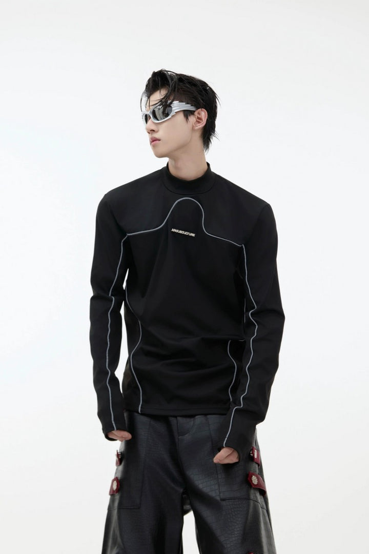 Reflective Line Slim Turtleneck Long-Sleeve Shirt