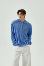 Minimalist Hollow Knit Polo Shirt