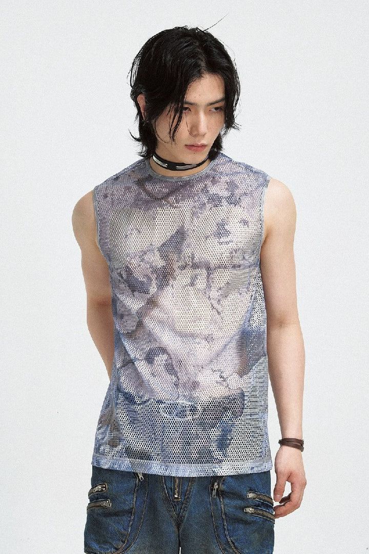 Mesh Hollow Out Sleeveless Vest