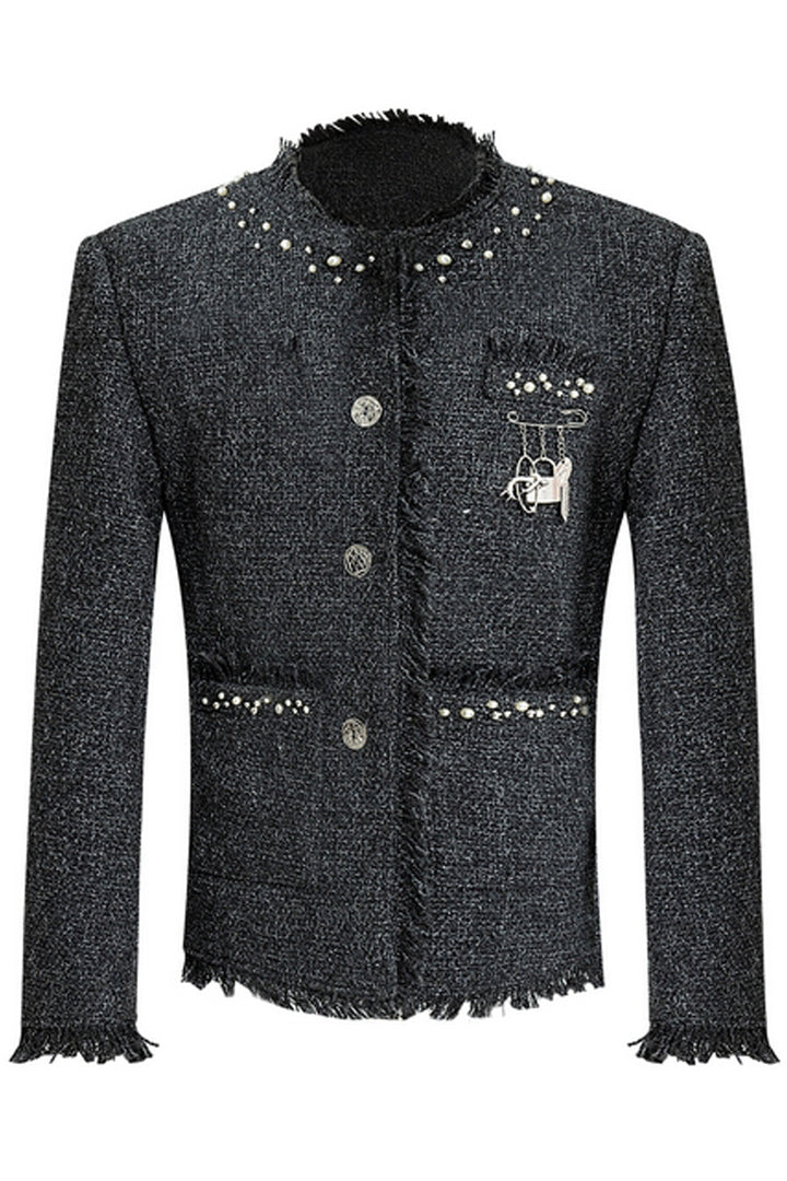 Pearl Accent Textured Tweed Jacket