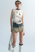 Gradient Washed Denim Skort Shorts