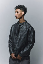 Vintage PU Leather Harrington Biker Jacket