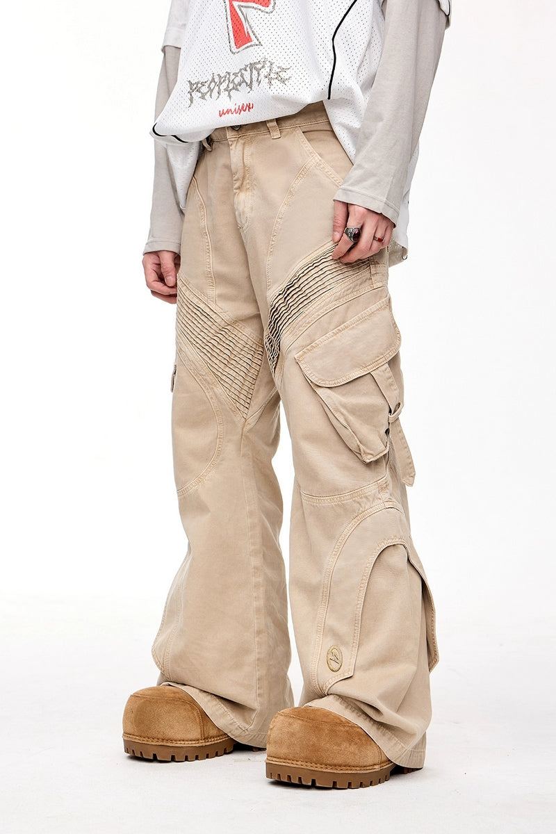 Asymmetric Wrinkle Flared Work Pants