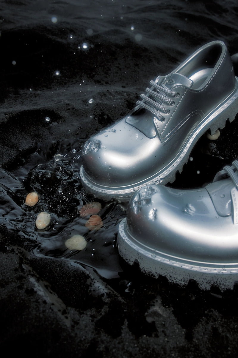 Silver Dented Platform Derby Shoes