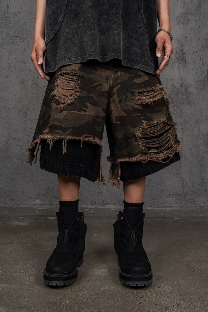 Camo Patchwork Cargo Shorts