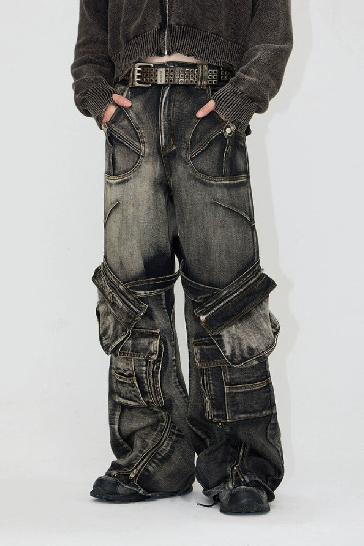 Spiked Thorns Strap Utility Jeans