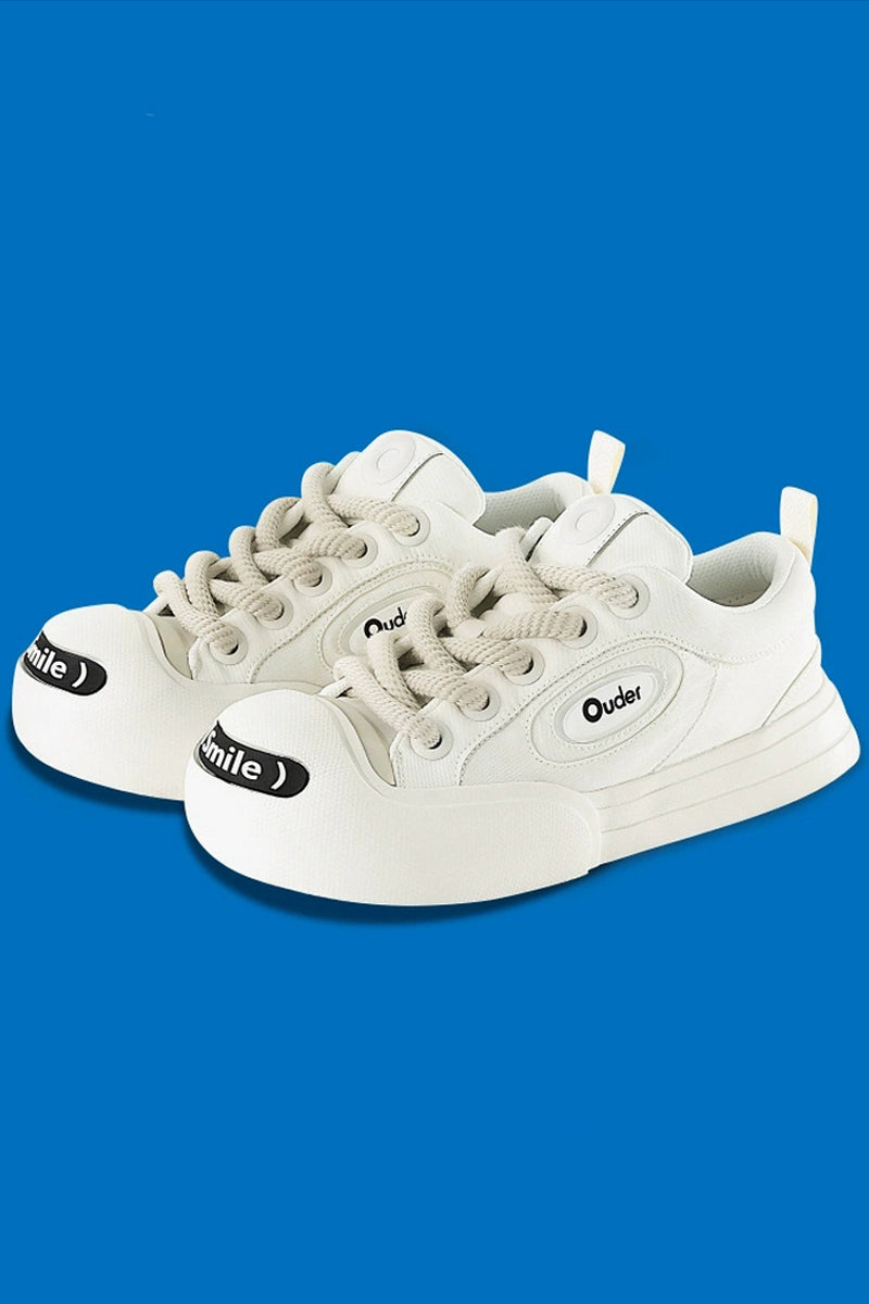 White Canvas Chunky Sneakers