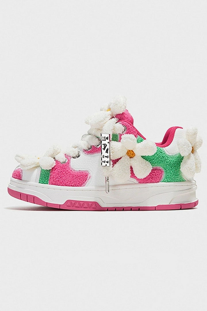 Sherpa Patchwork Flower Sneakers