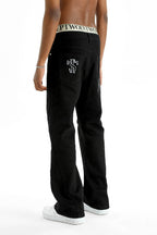 Wave Stitch Denim Flare Pants