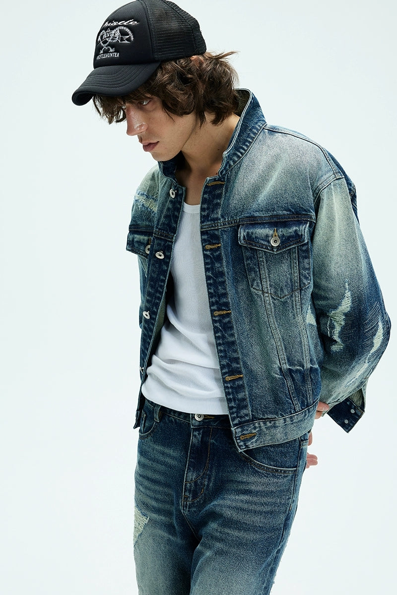 Heavy Washed Distressed Denim Jacket